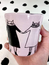 Load image into Gallery viewer, Pastel Purple Cats Holding Hands Cup
