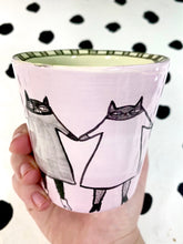 Load image into Gallery viewer, Pastel Purple Cats Holding Hands Cup
