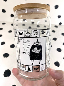 Halloween Cats Lidded Glass Tumbler