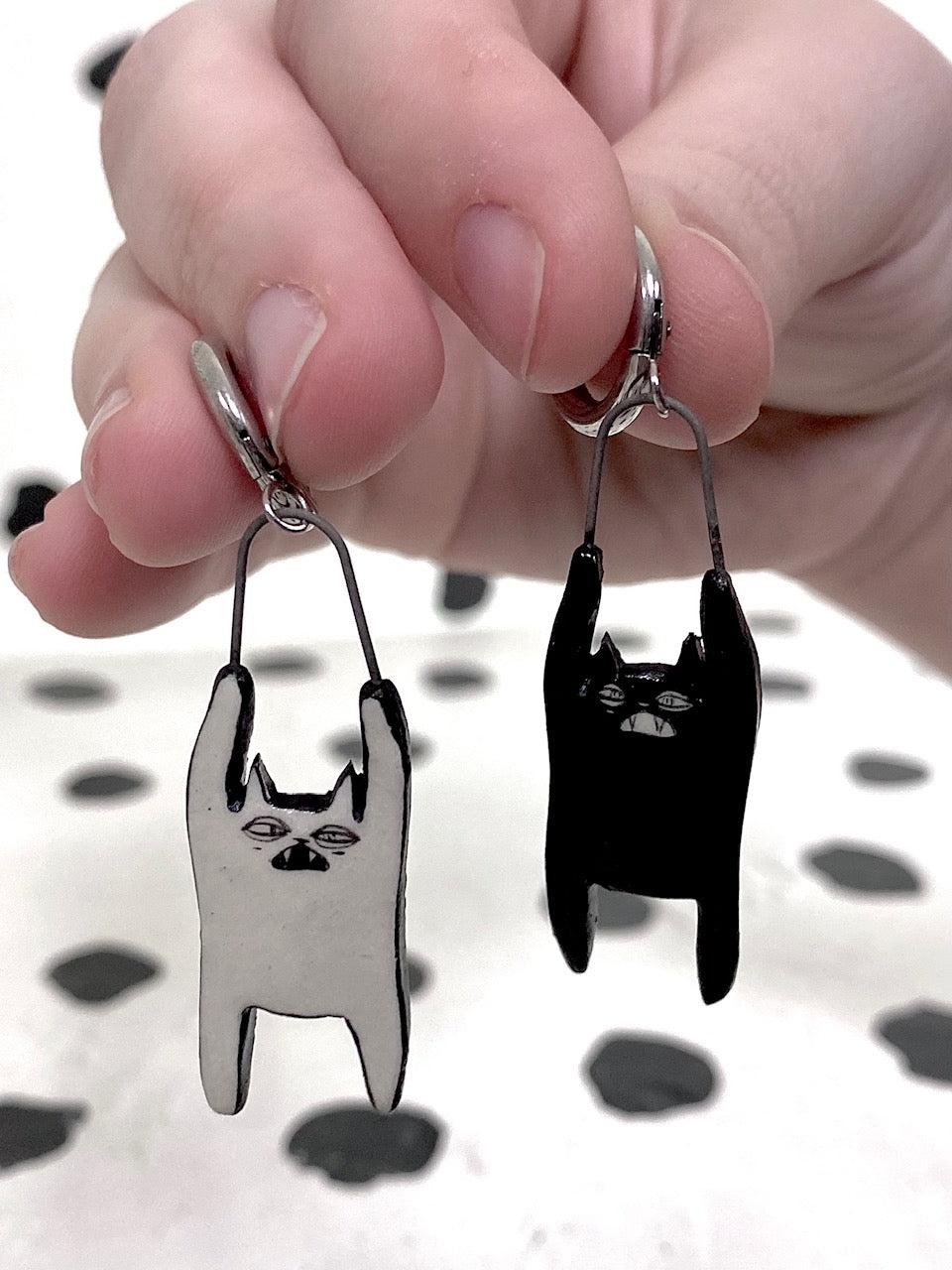 Opposite Cat Dangle Earrings