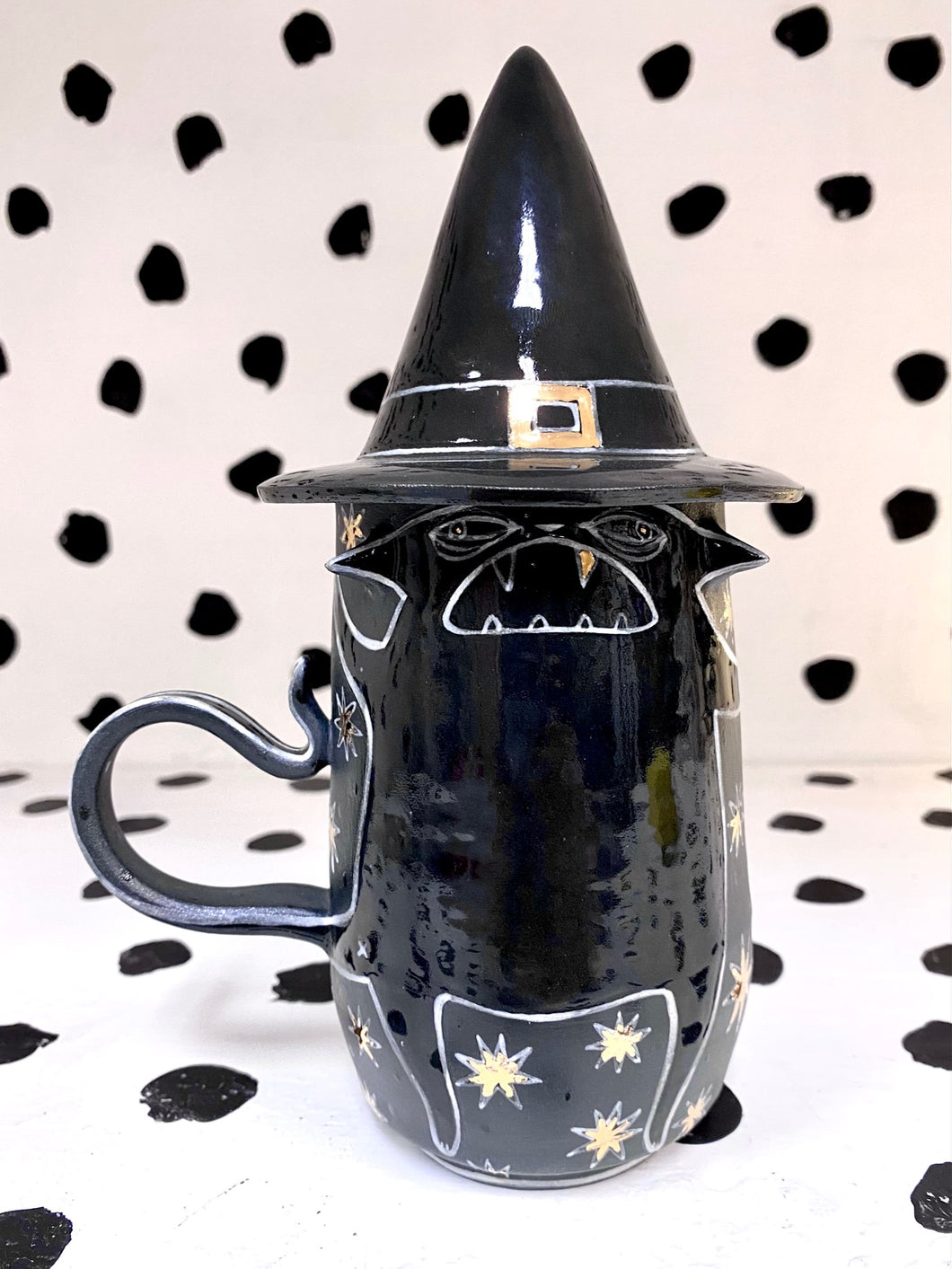 Gold Star Lidded Witch Mug