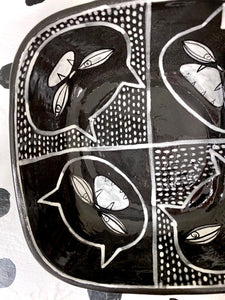 BLack Porcelain Cat Bowl