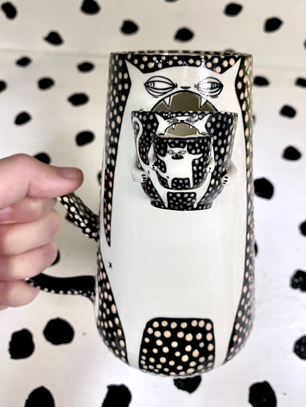 Triple Barf Mug with Orange Textured Dots