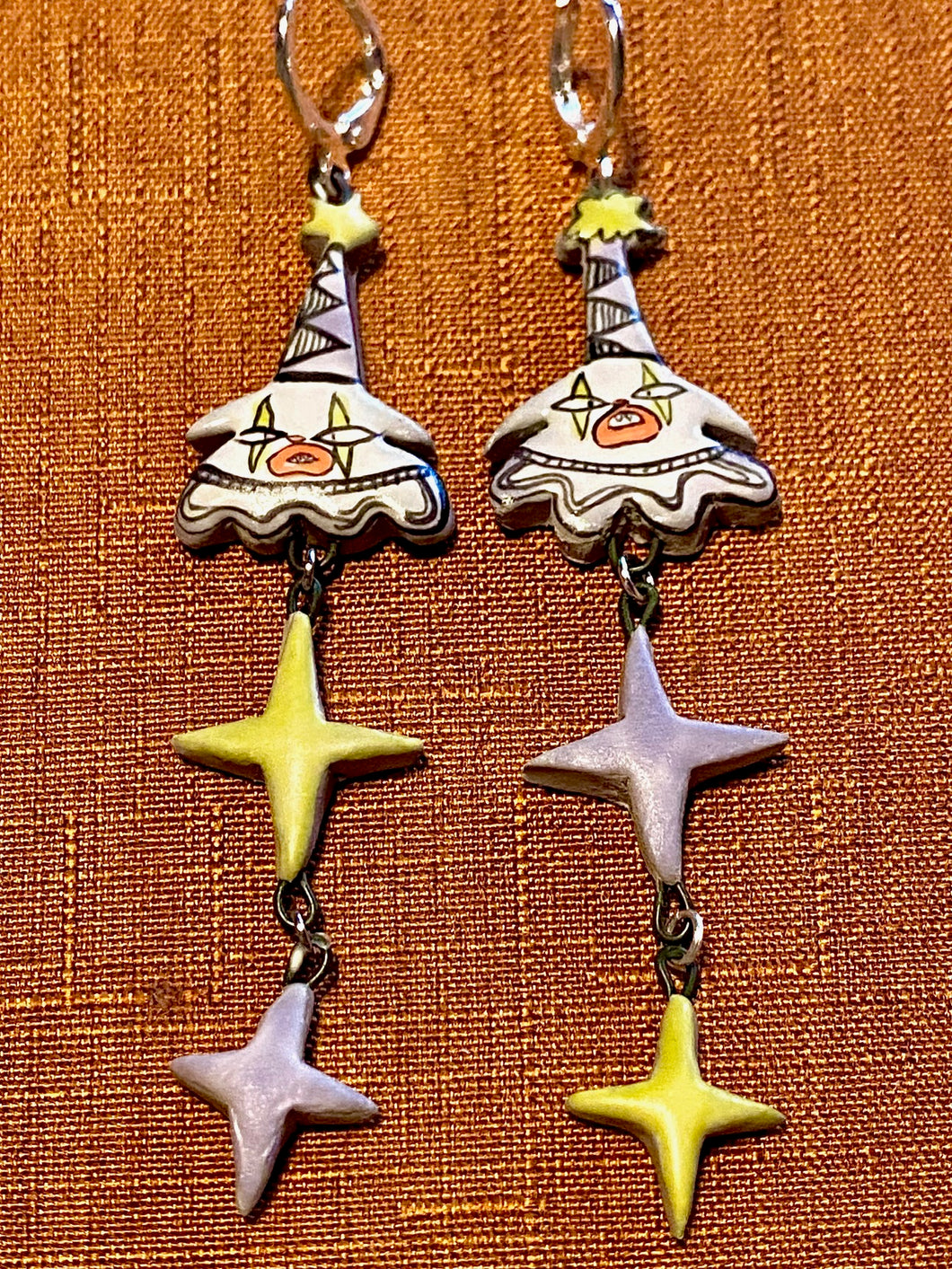 Purple and Green Clown Earrings