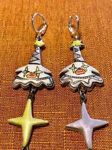 Purple and Green Clown Earrings
