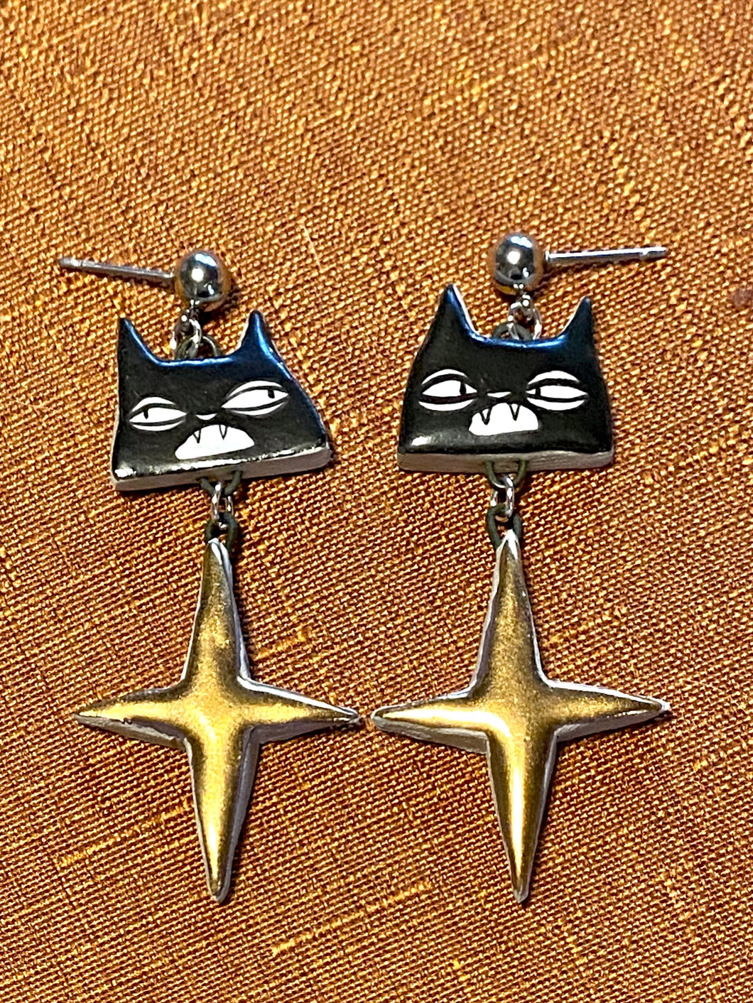 Gold Star Cat Earrings