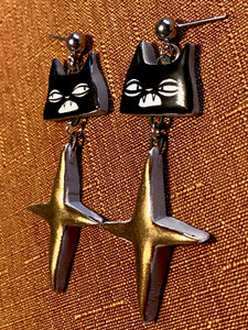 Gold Star Cat Earrings