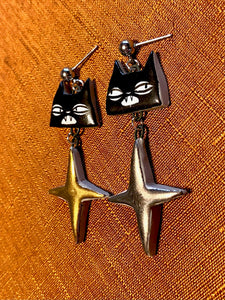 Gold and Silver Star Cat Earrings