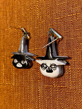 Load image into Gallery viewer, Black and White Cat Witch Earrings
