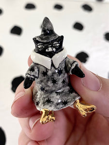 Tiny Witch Cat- Black with Grey Dress
