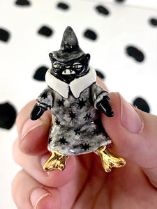 Tiny Witch Cat- Black with Grey Dress