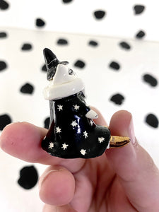 Tiny Witch Cat- White with Black Dress
