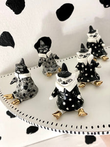 Tiny Witch Cat- Black with Grey Dress